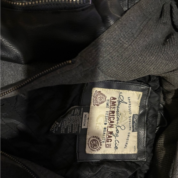 AMERICAN RAG black and grey faux double layer fabric LEATHER JACKET size M - Picture 3 of 6